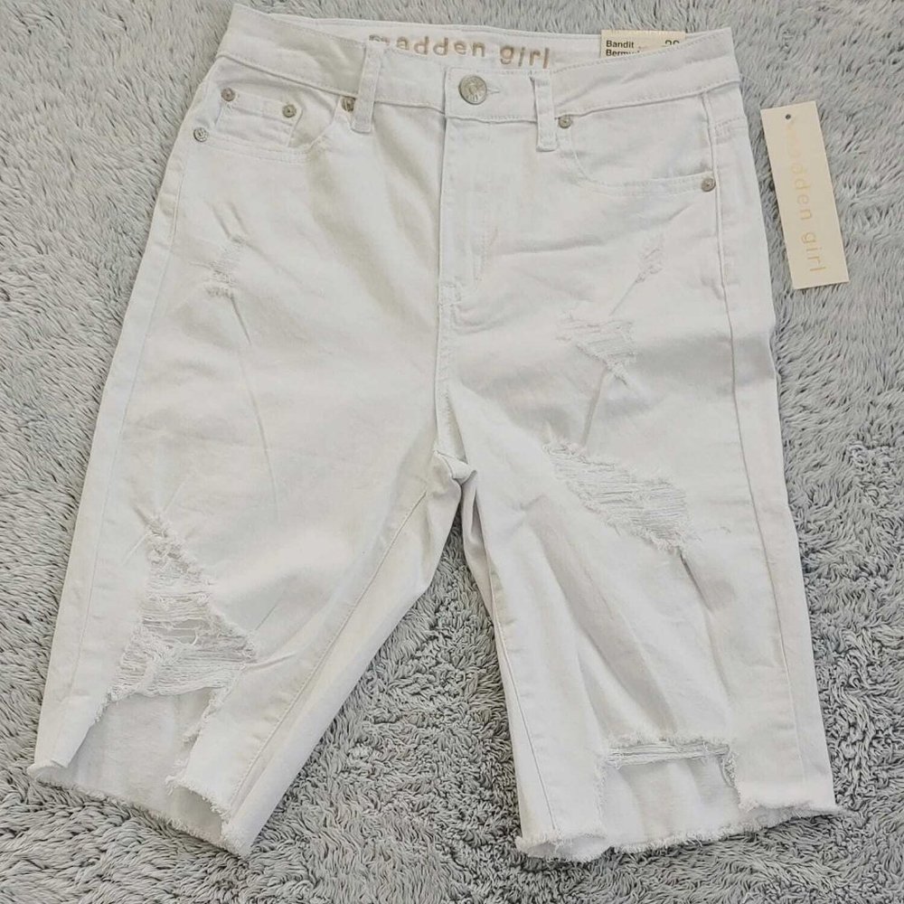 2 Madden Girl Bandit Bermuda Shorts Black & White Distressed Bundle NEW - Picture 4 of 13